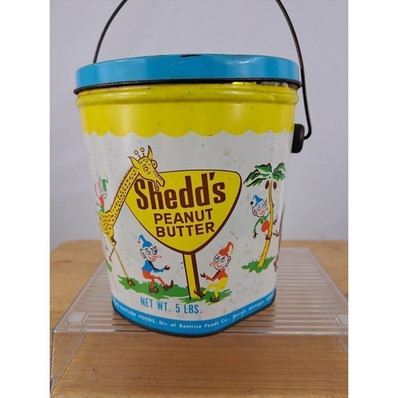 Vintage 50s Shedd's Peanut Butter tin bucket Detroit MI 5lb 6.25 / 6 in - Picture 3 of 8